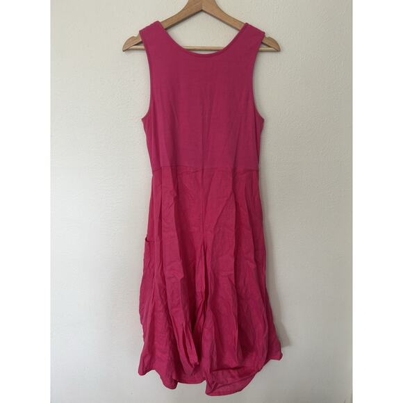 Neiman Marcus Pink Linen Dress Size M Sleeveless Asymmetric Bubble Hem Pockets - Picture 1 of 16